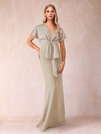 Estelle Rose Taupe front view mother of the bride dress