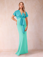 Estelle Rose Turquoise front view mother of the bride dress