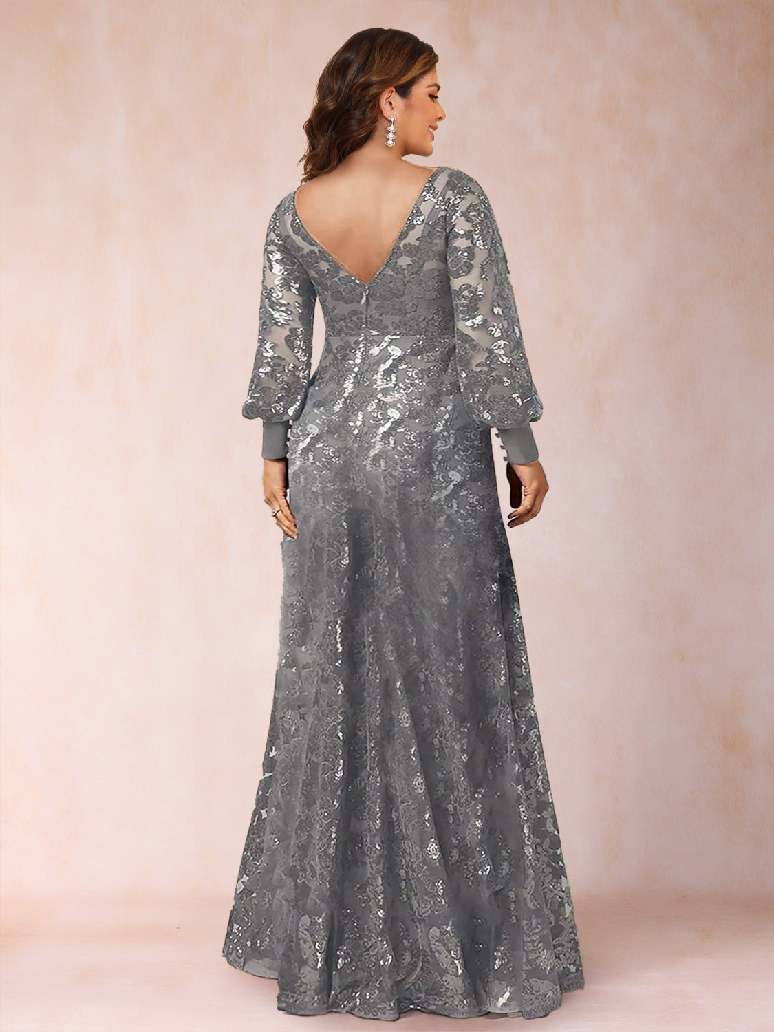 Una June Grey back view mother of the bride dress
