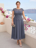 Carmen Mae Dusty Blue front view mother of the bride dress