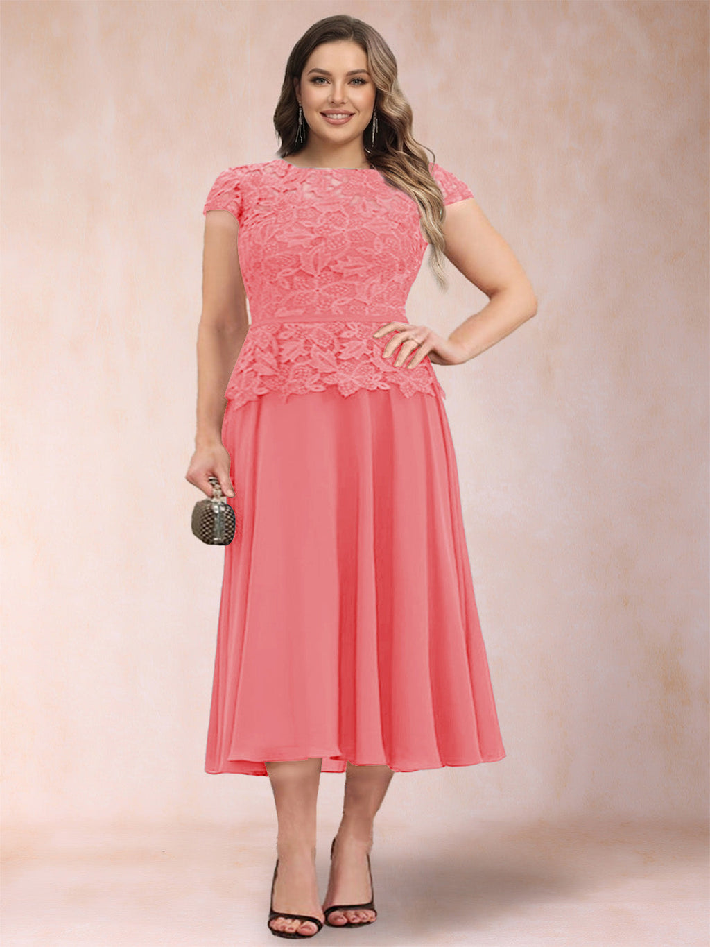 Carmen Mae Coral back view mother of the bride dress