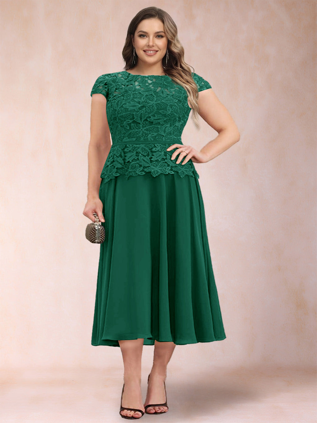 Carmen Mae Hunter Green front view mother of the bride dress