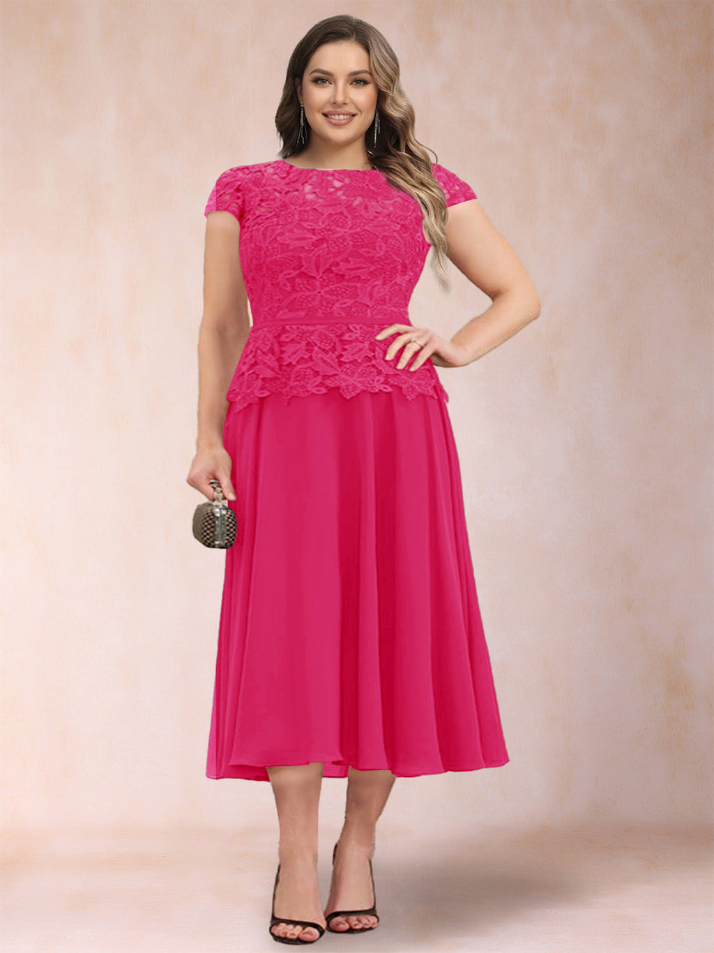 Carmen Mae Fuchsia back view mother of the bride dress