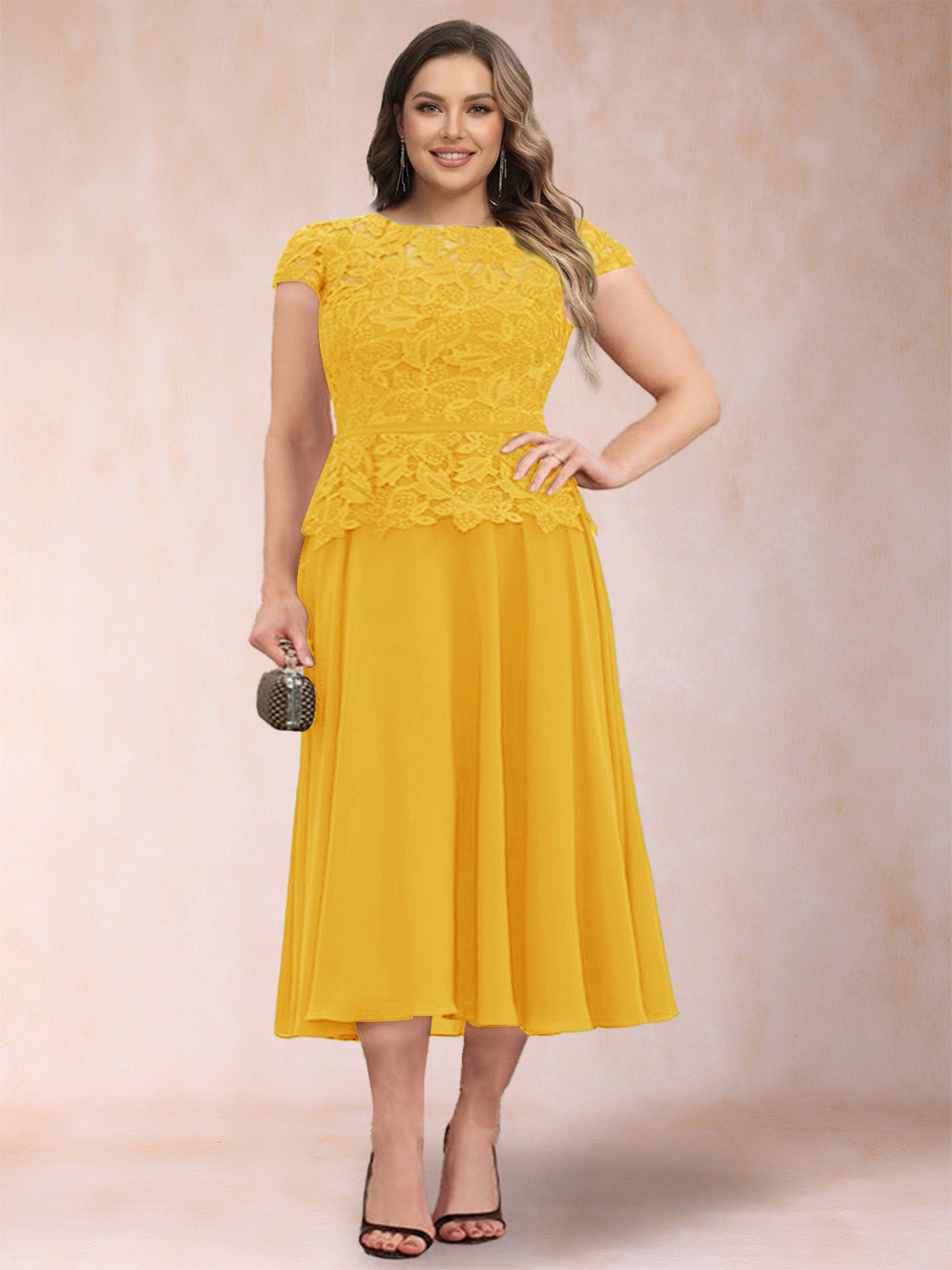 Carmen Mae Gold back view mother of the bride dress