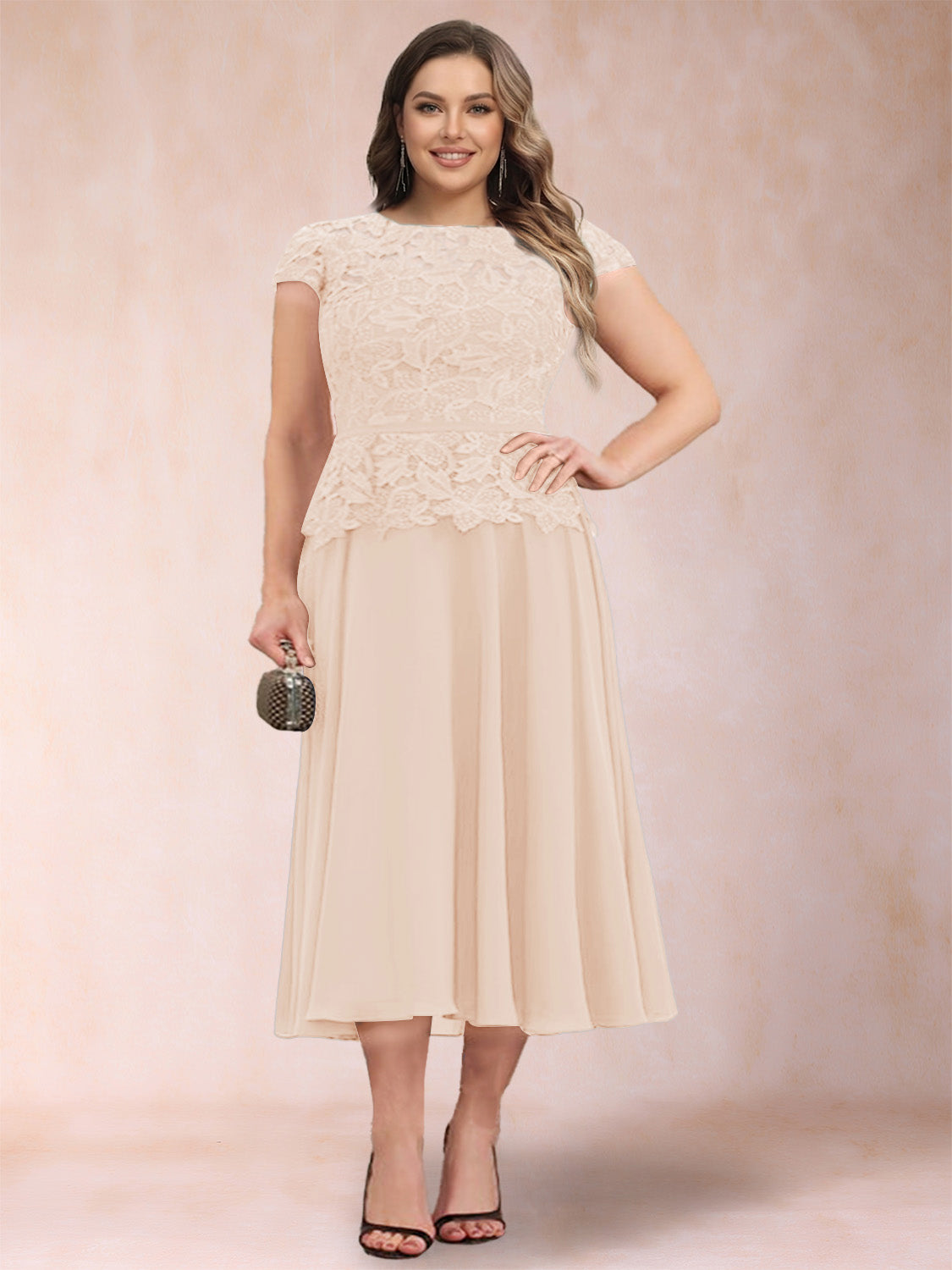 Carmen Mae Champagne back view mother of the bride dress