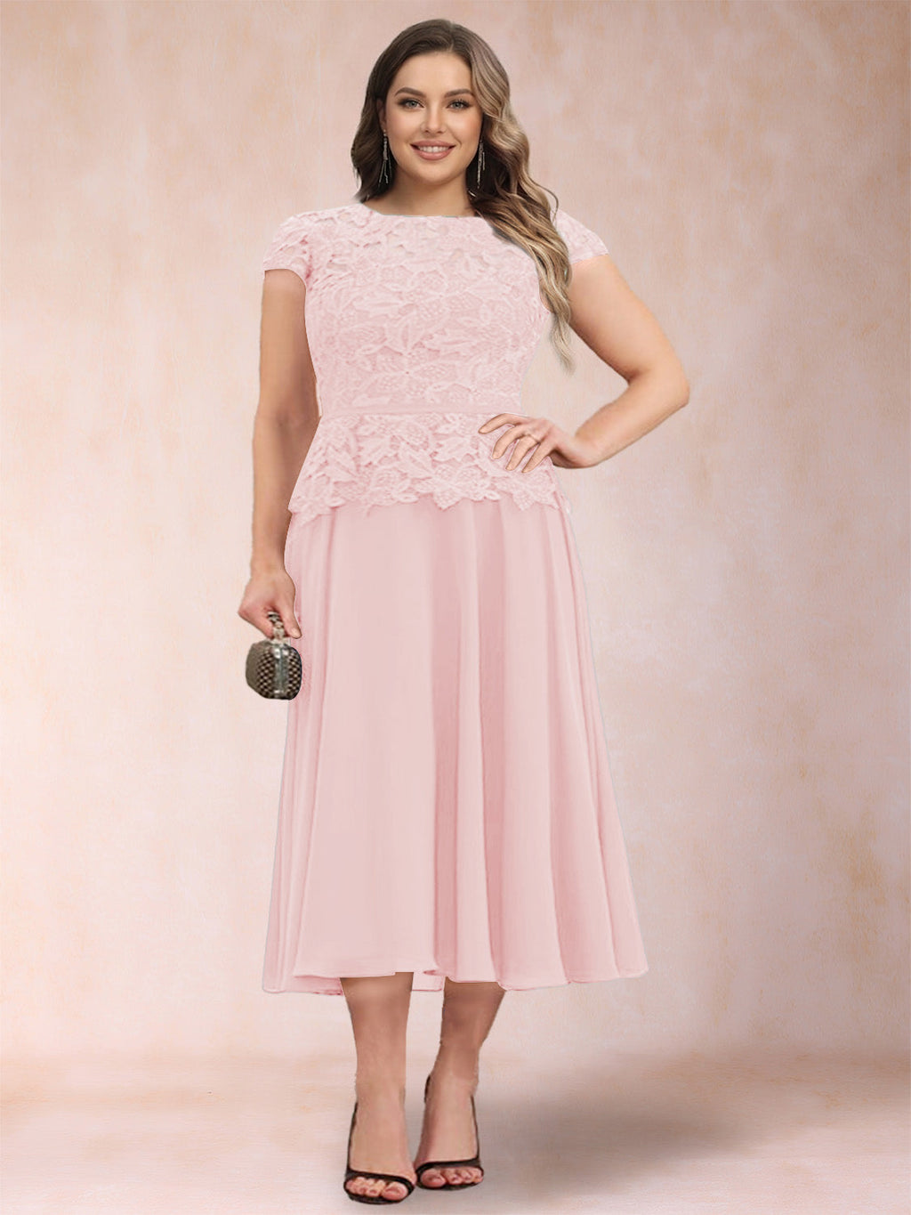 Carmen Mae Pearl Pink back view mother of the bride dress