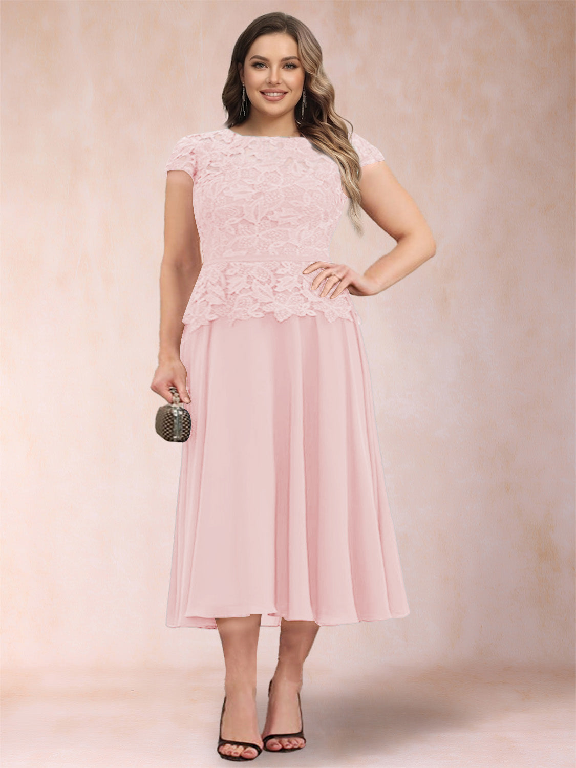 Carmen Mae Pearl Pink back view mother of the bride dress