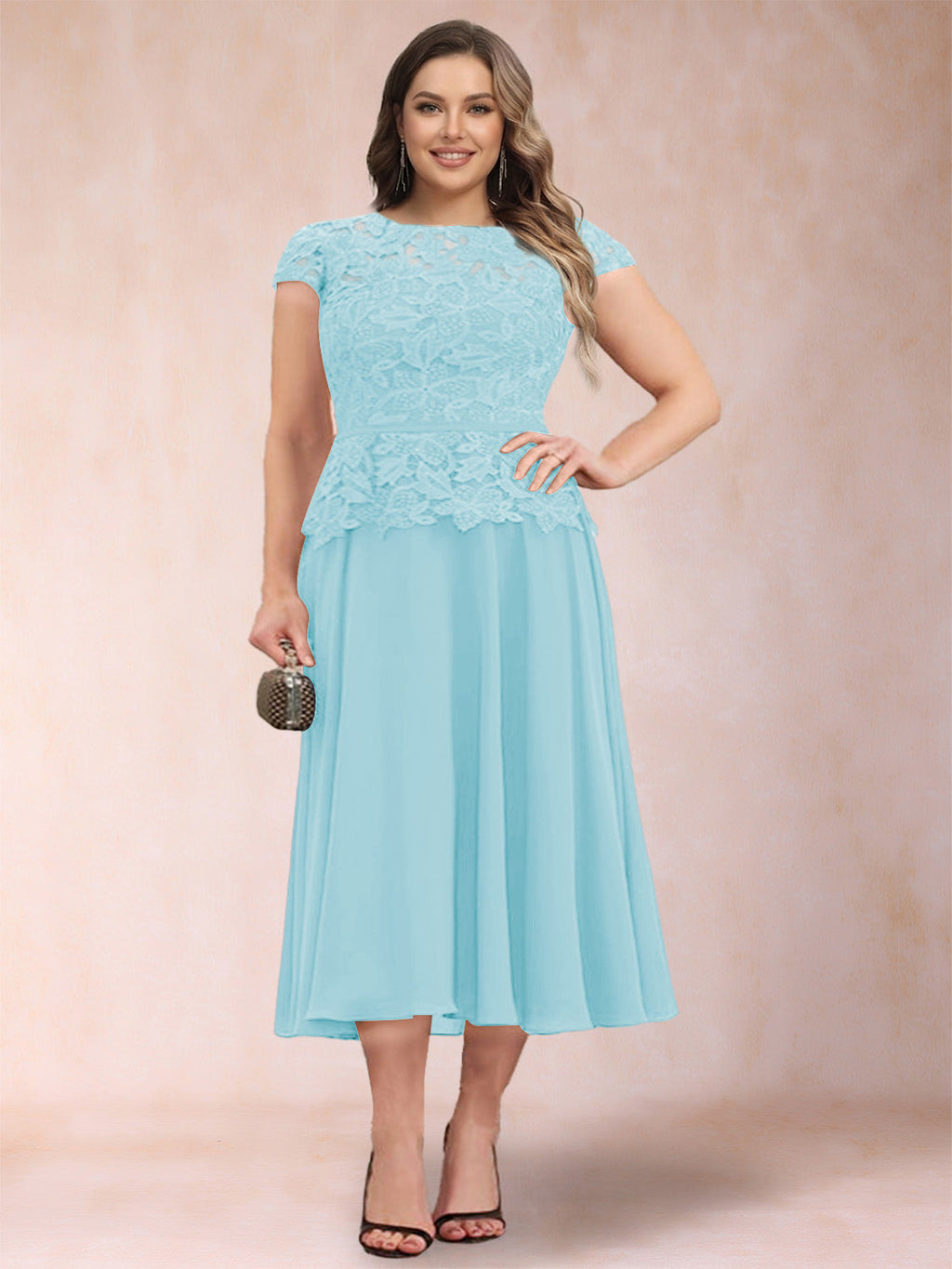 Carmen Mae Sky Blue back view mother of the bride dress