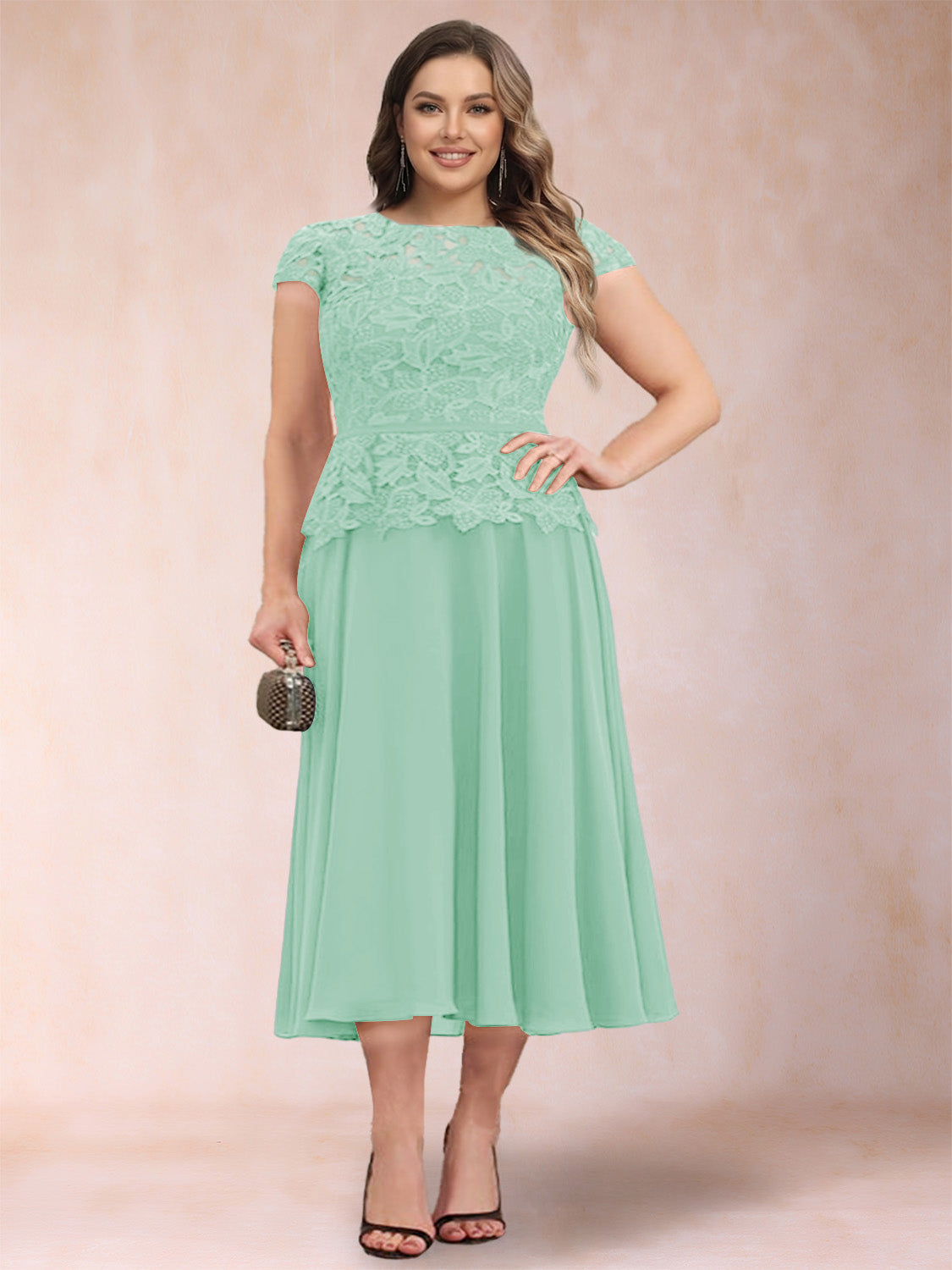 Carmen Mae Mint Green front view mother of the bride dress