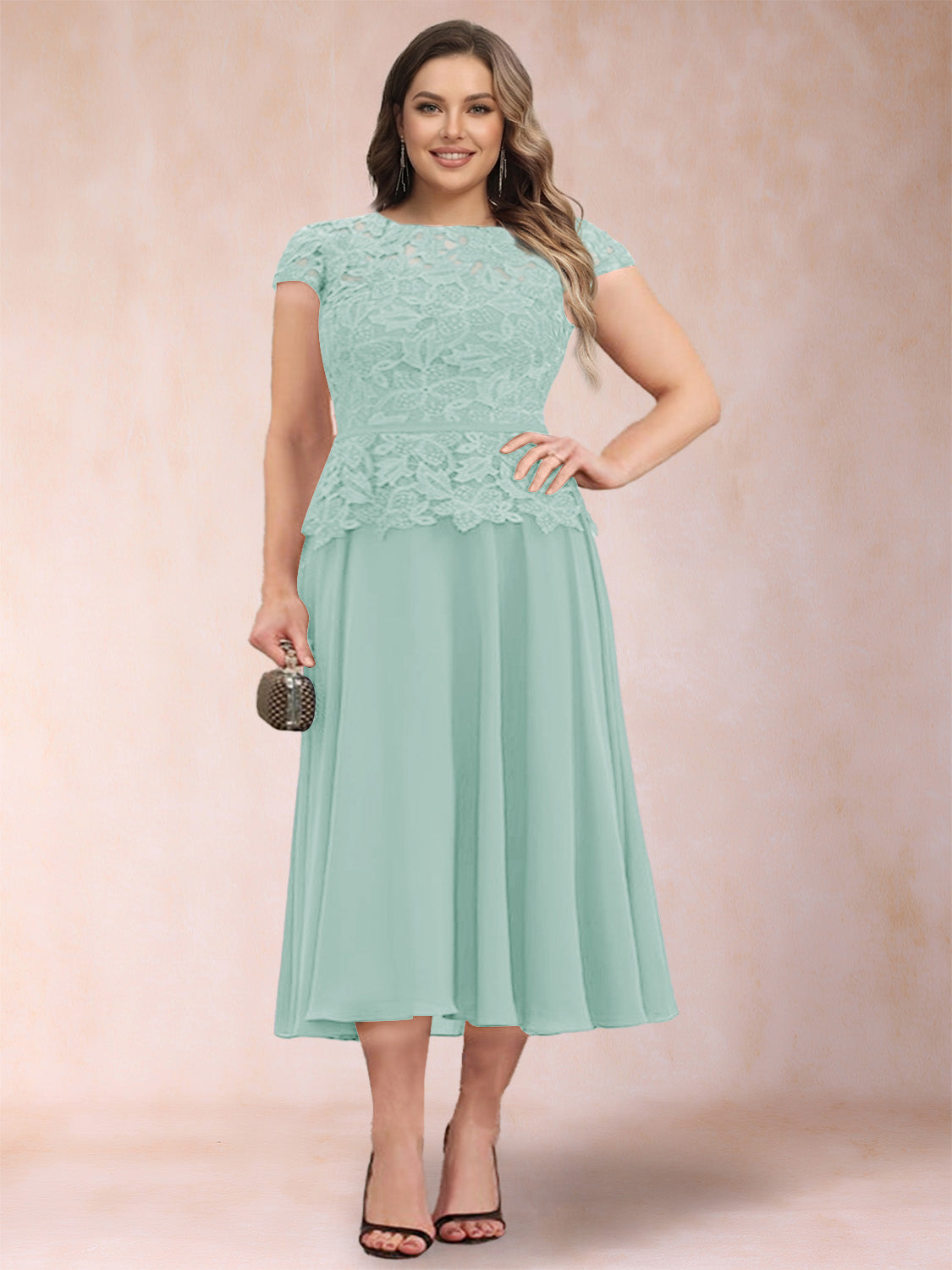 Carmen Mae Pool Blue front view mother of the bride dress