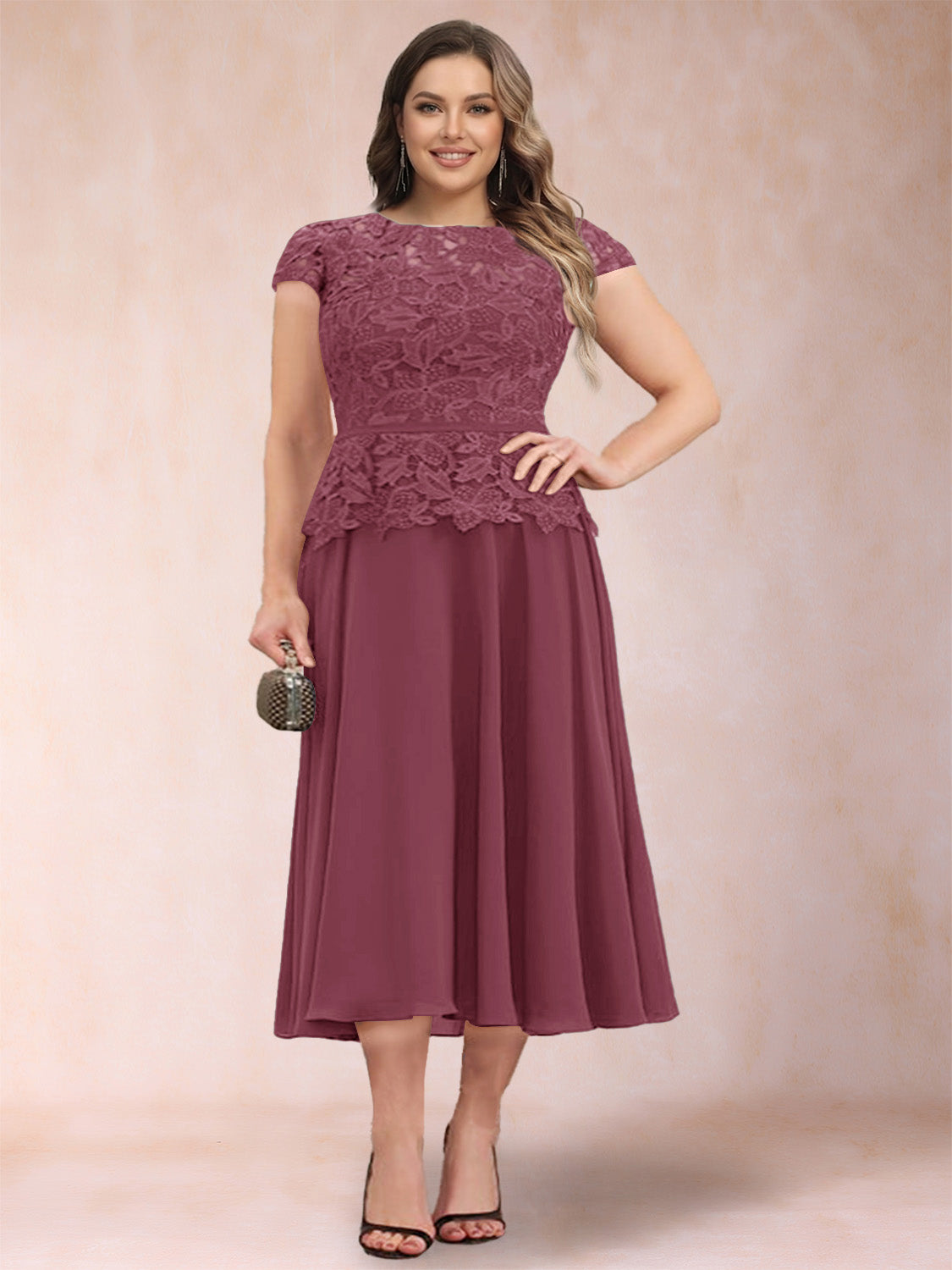 Carmen Mae Plum front view mother of the bride dress