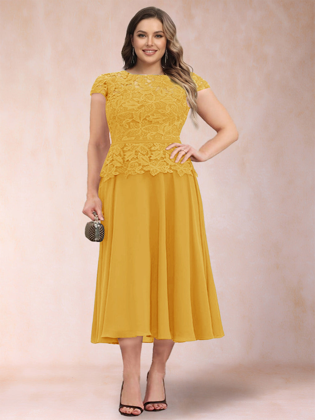 Carmen Mae Gold front view mother of the bride dress