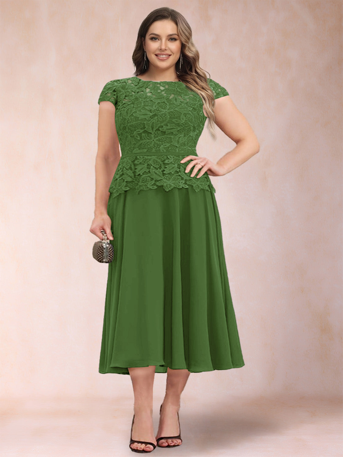 Carmen Mae Olive Green front view mother of the bride dress