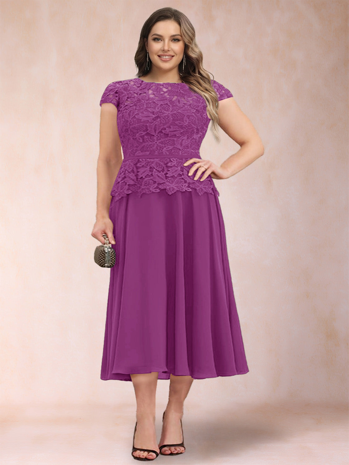 Carmen Mae Orchid front view mother of the bride dress