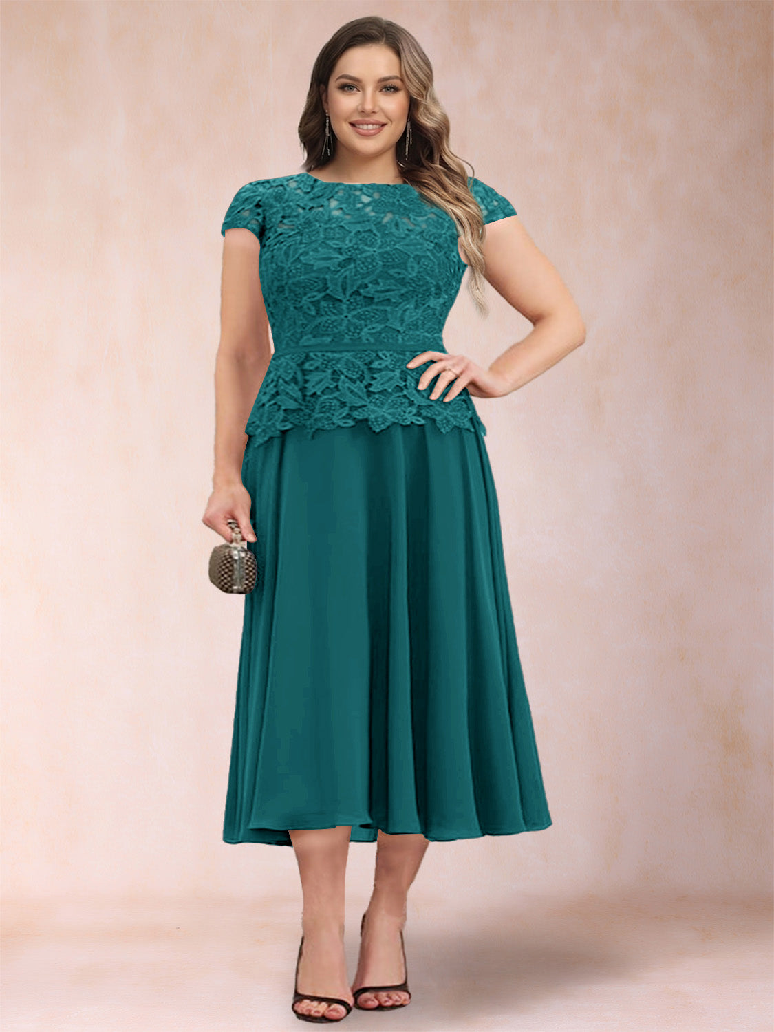 Carmen Mae Peacock front view mother of the bride dress