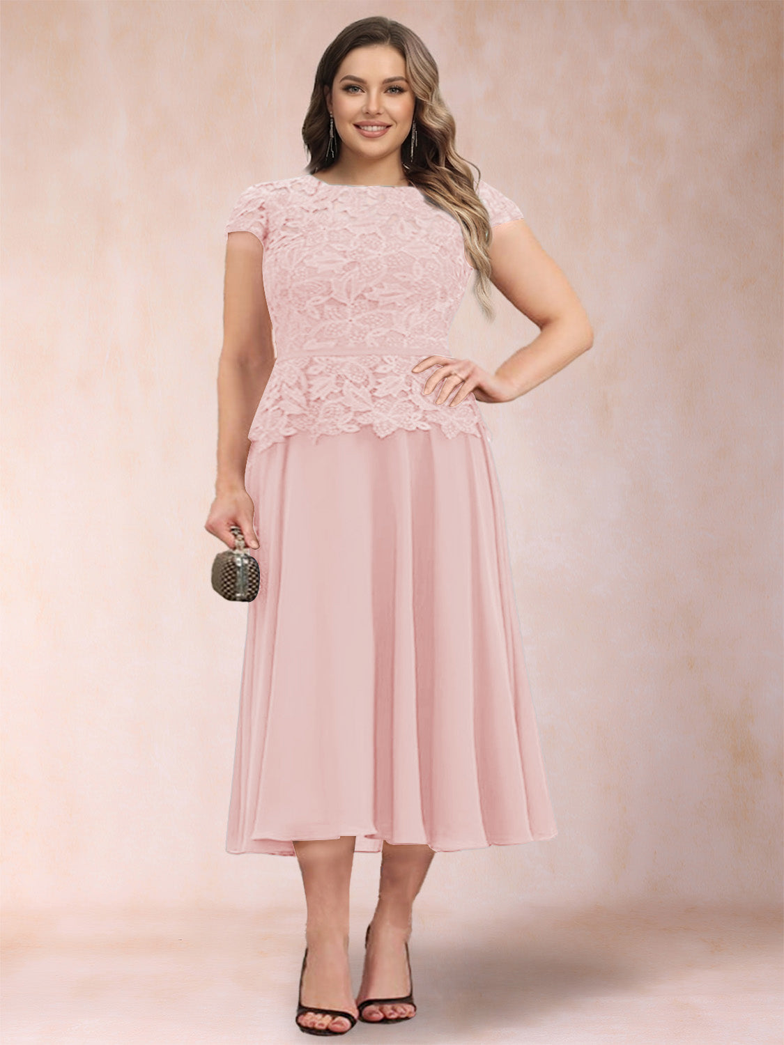 Carmen Mae Pearl Pink front view mother of the bride dress