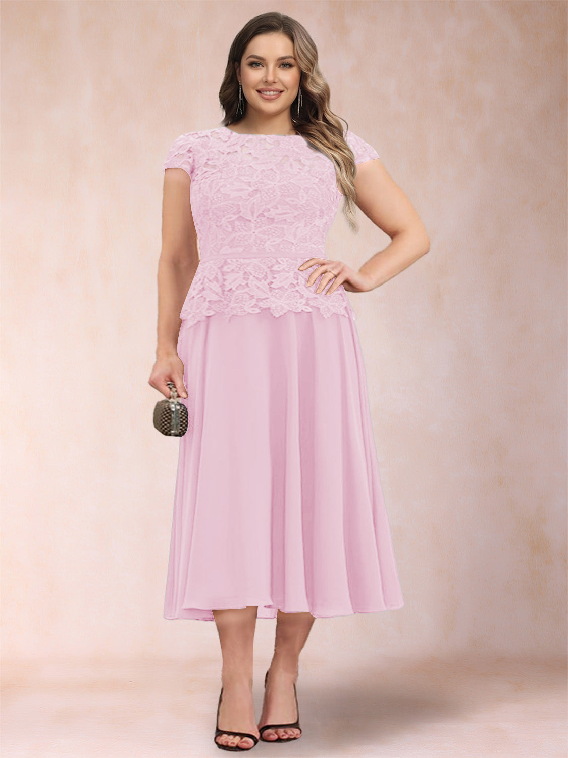 Carmen Mae Rose Pink front view mother of the bride dress
