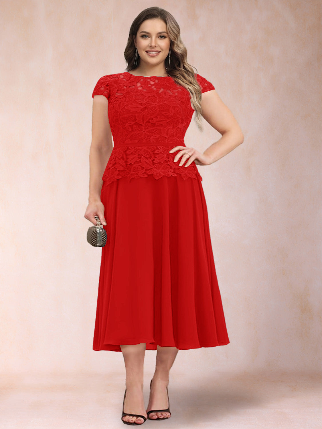 Carmen Mae Red front view mother of the bride dress