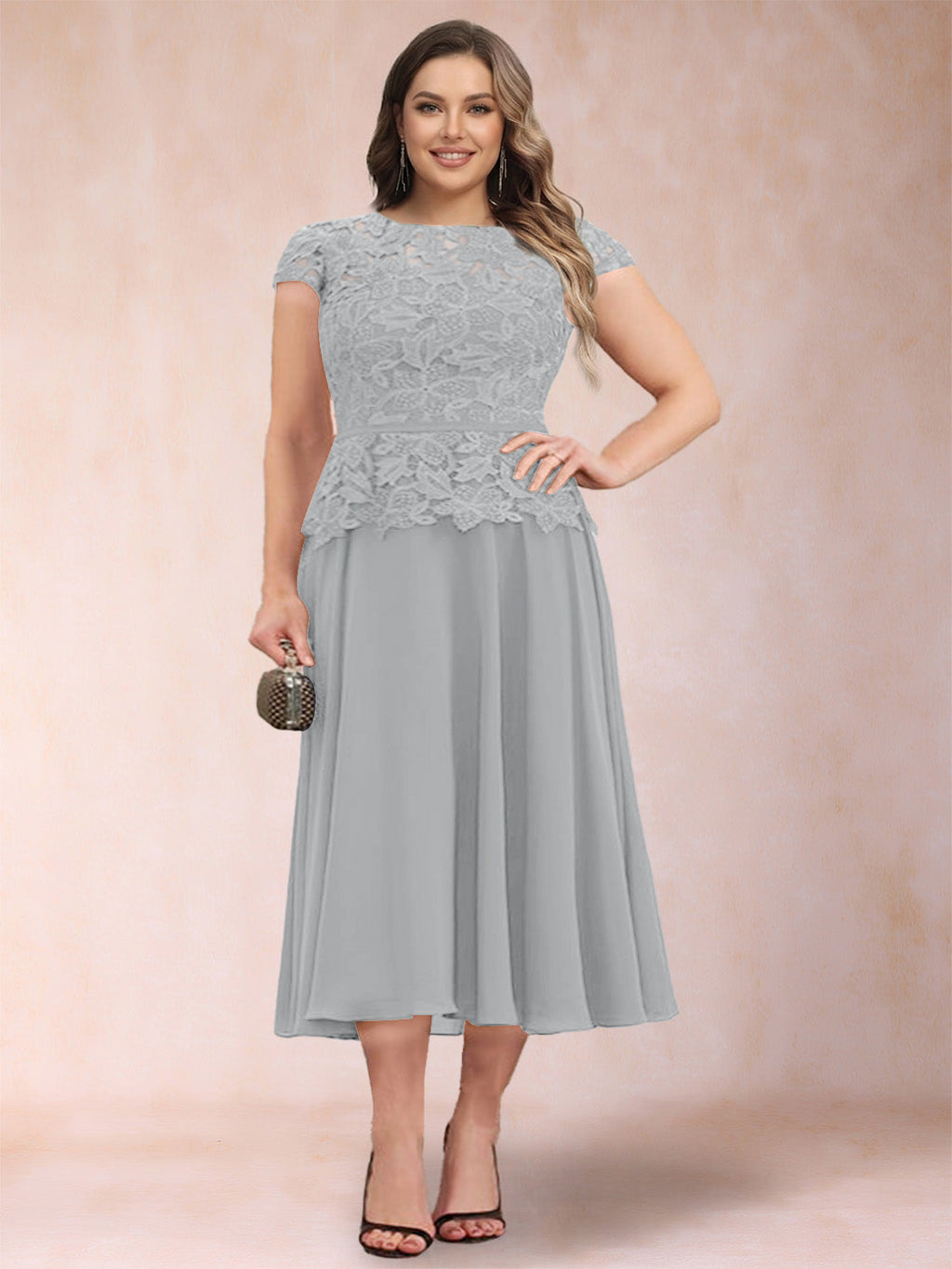 Carmen Mae Silver front view mother of the bride dress