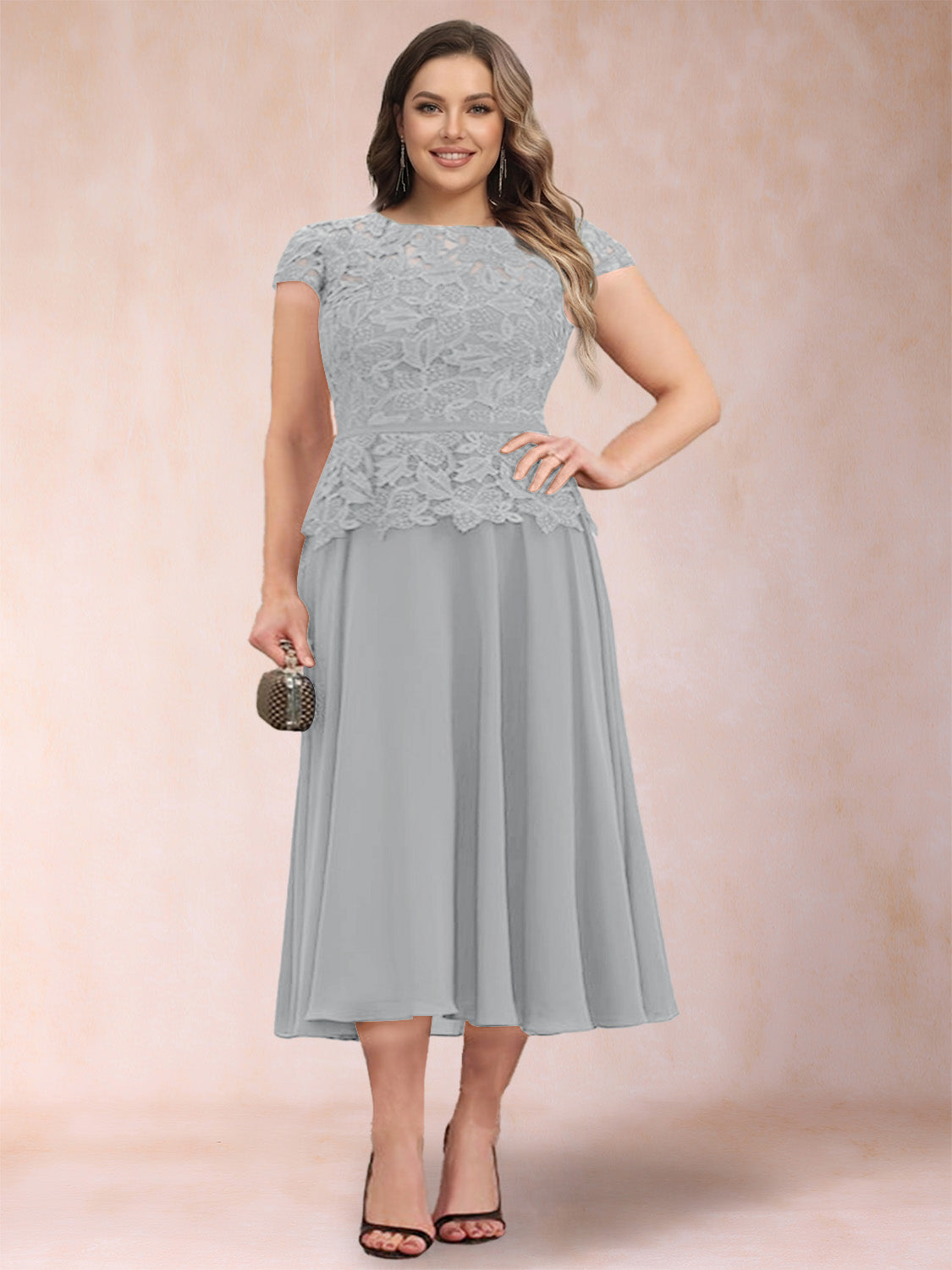 Carmen Mae Silver front view mother of the bride dress