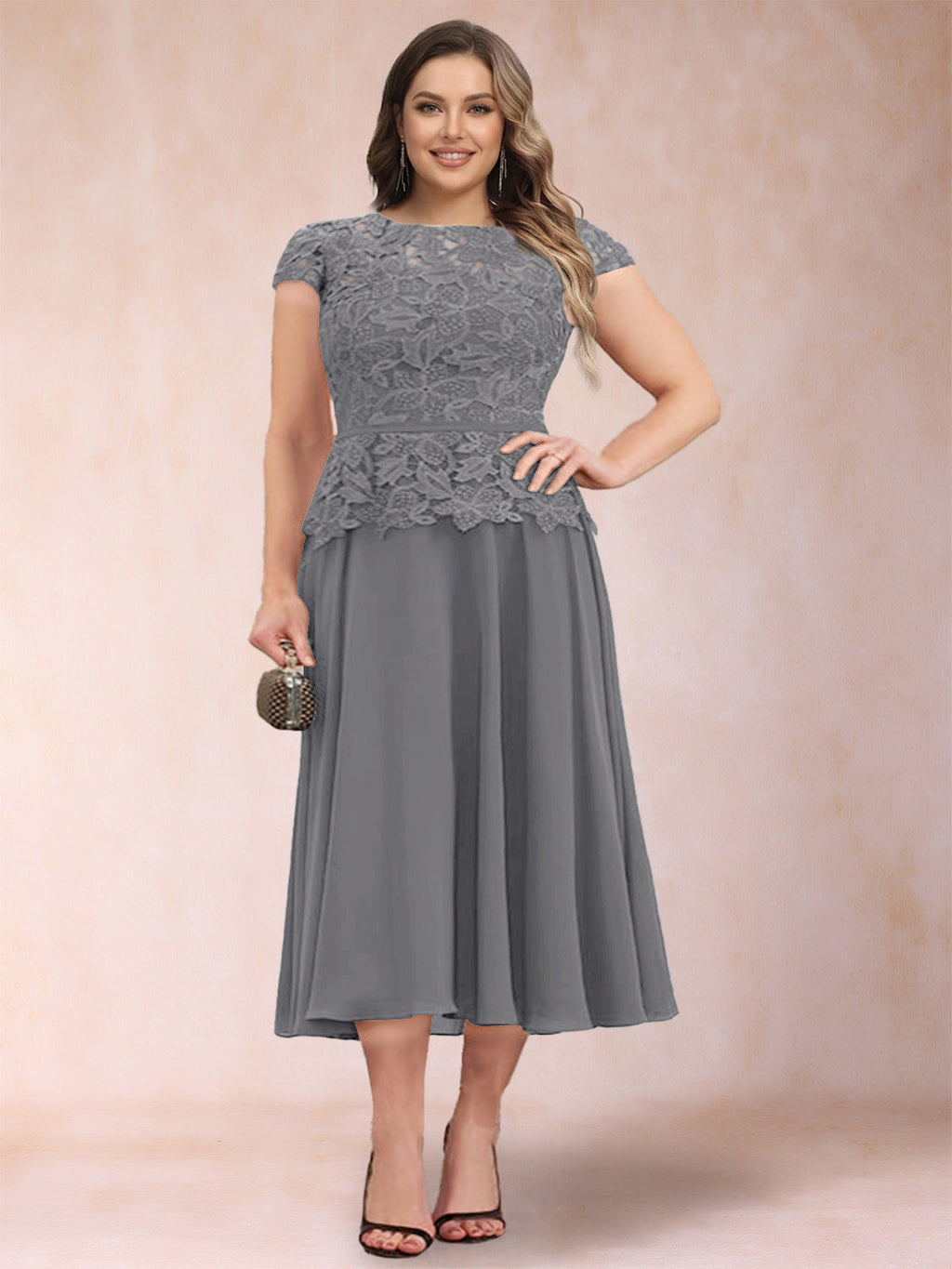 Carmen Mae Steel Grey front view mother of the bride dress