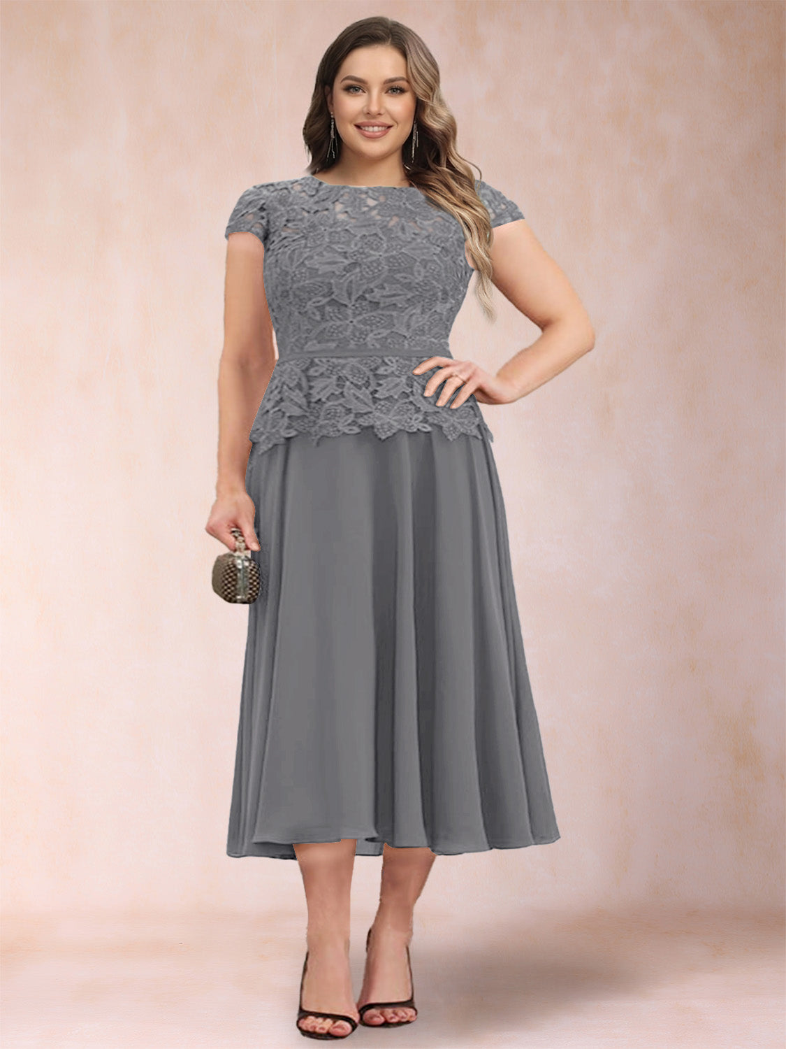 Carmen Mae Steel Grey front view mother of the bride dress
