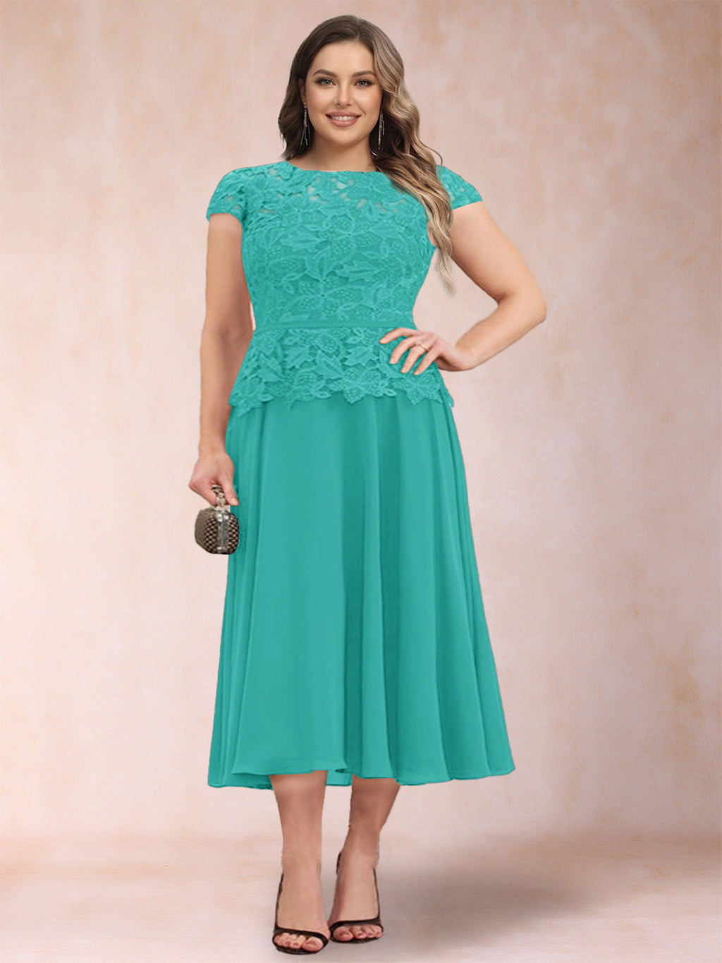 Carmen Mae Turquoise back view mother of the bride dress
