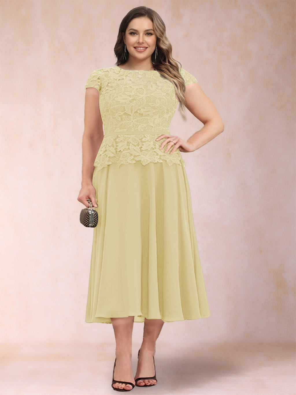 Carmen Mae Yellow front view mother of the bride dress