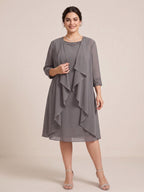 Paula Mae Steel Blue front view mother of the bride dress