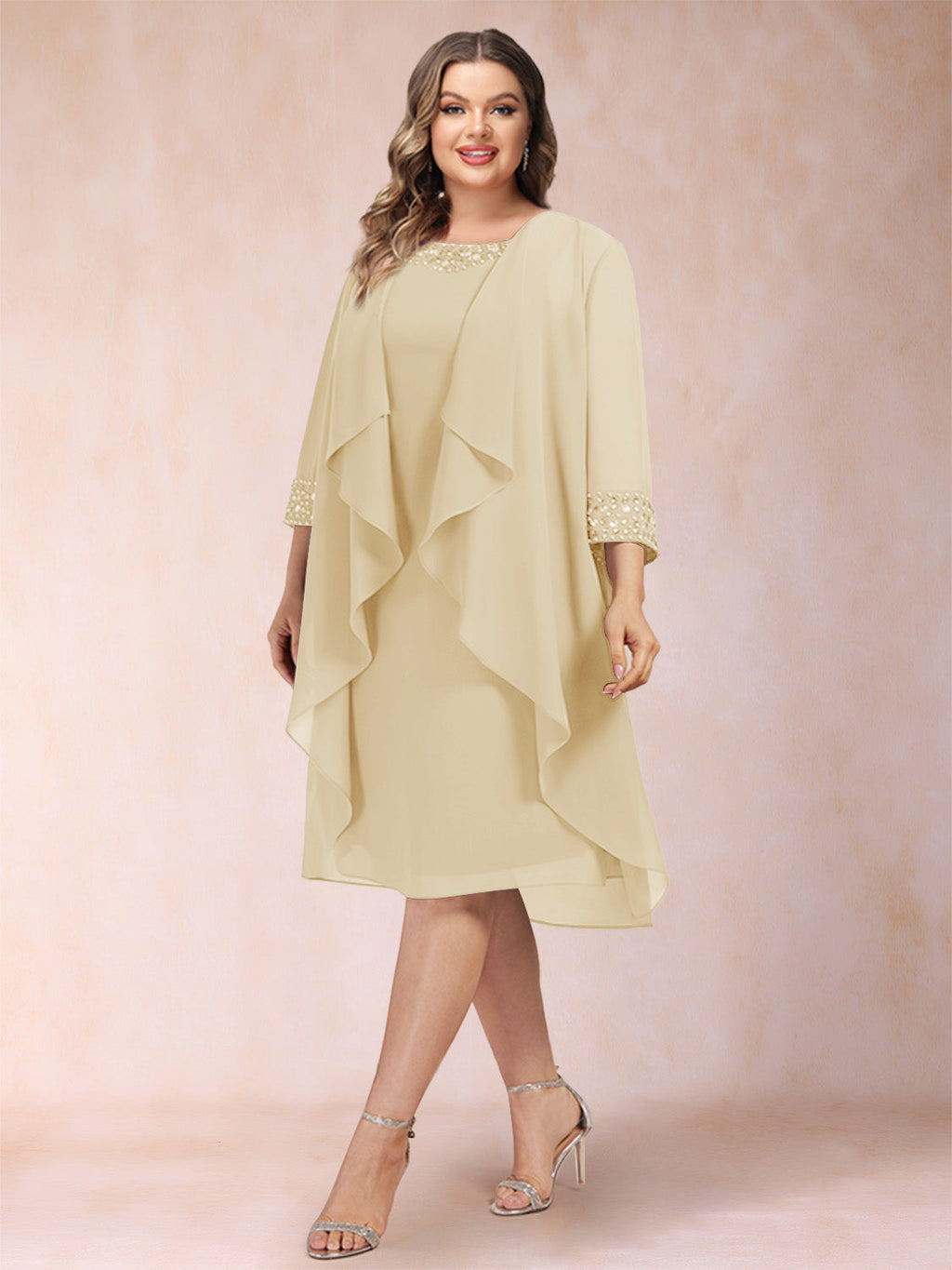 Paula Mae Champagne front view mother of the bride dress