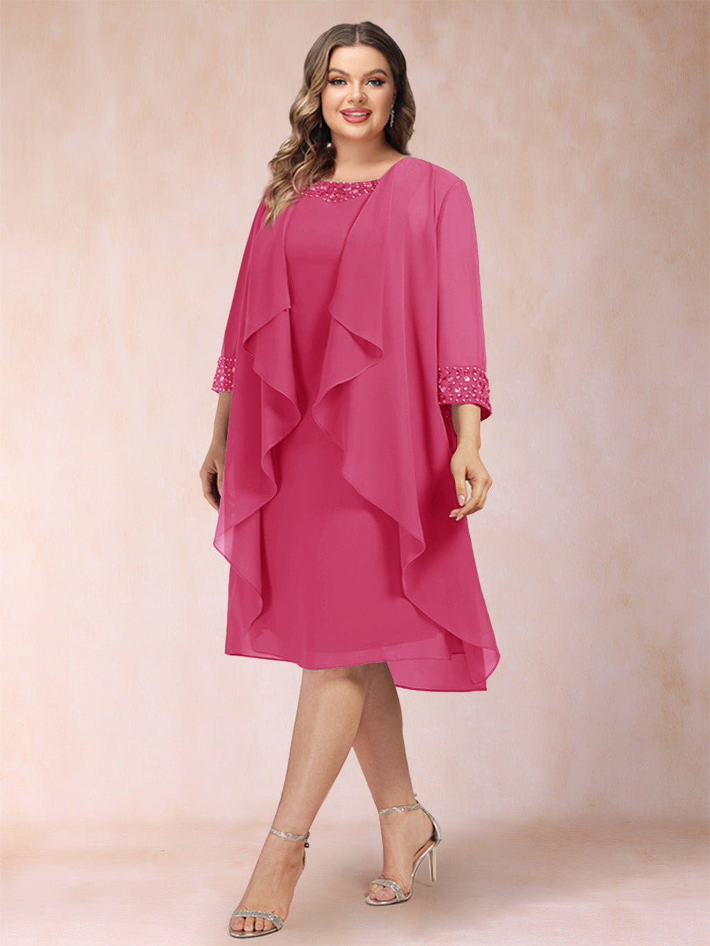 Paula Mae Fuchsia front view mother of the bride dress