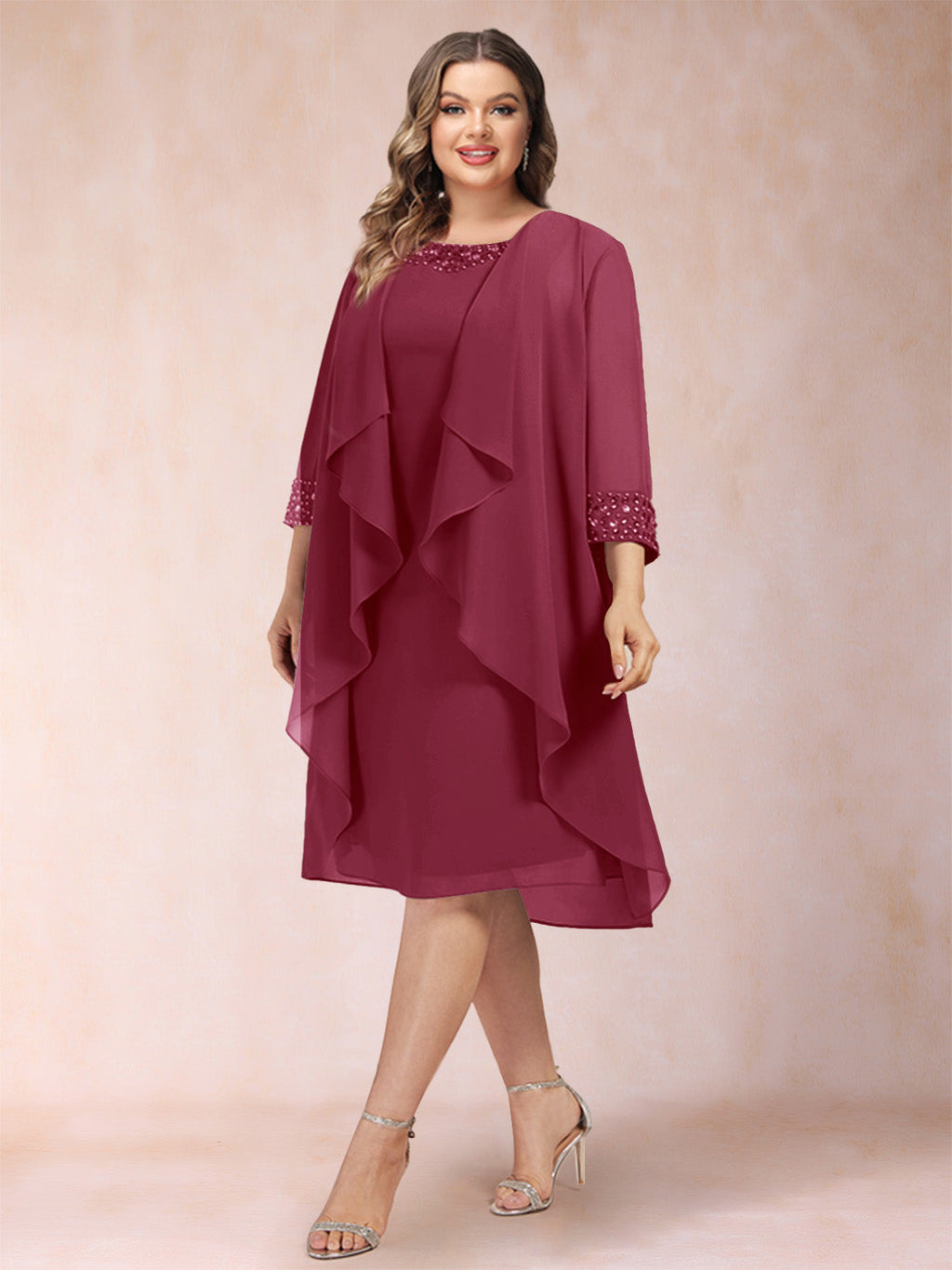 Paula Mae Burgundy back view mother of the bride dress