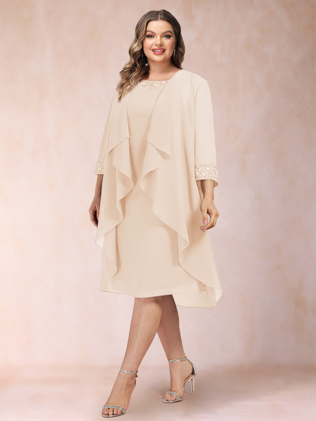 Paula Mae Champagne back view mother of the bride dress