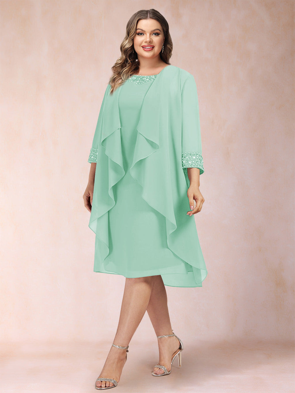 Paula Mae Mint Green front view mother of the bride dress