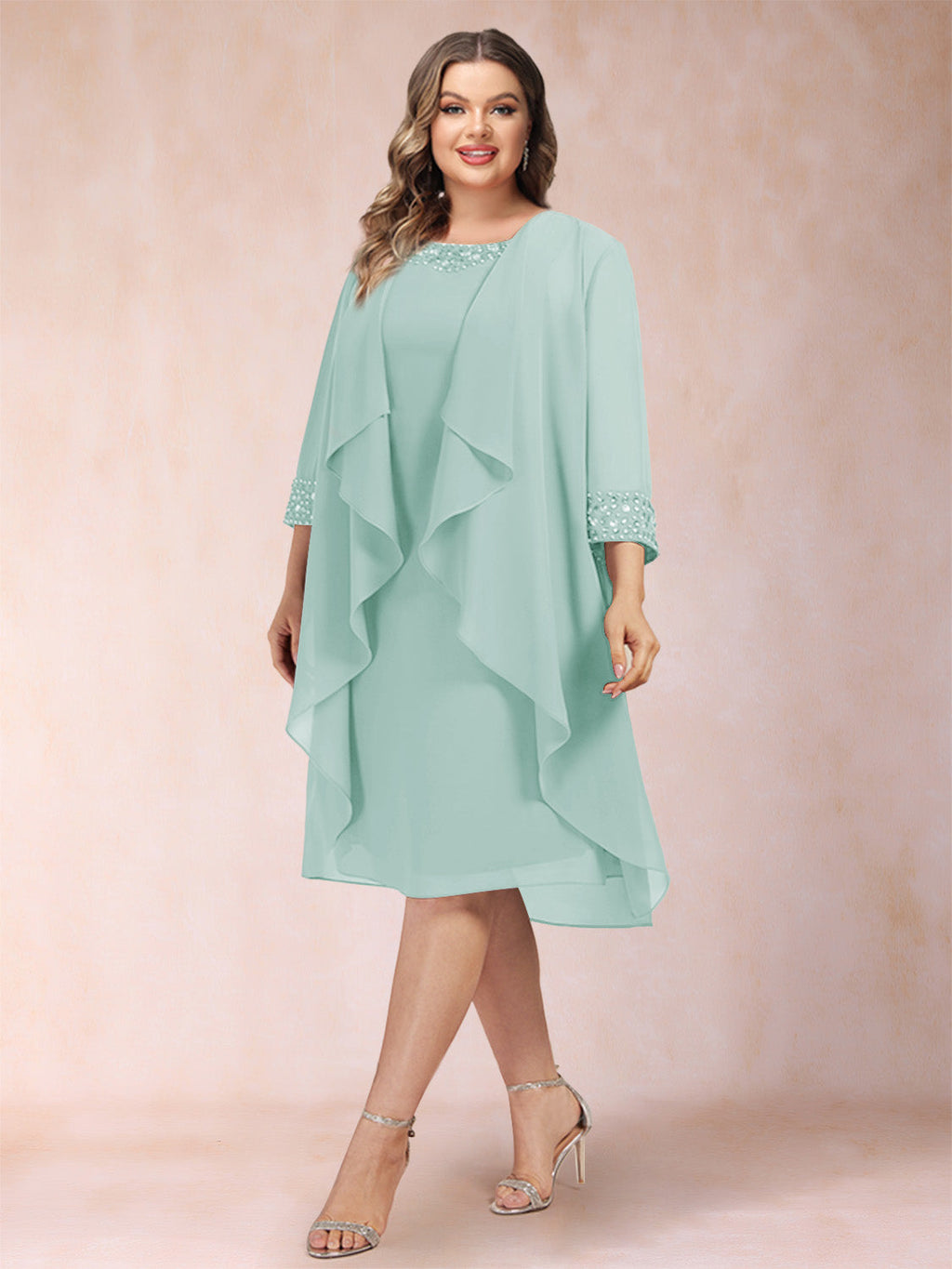 Paula Mae Pool Blue front view mother of the bride dress