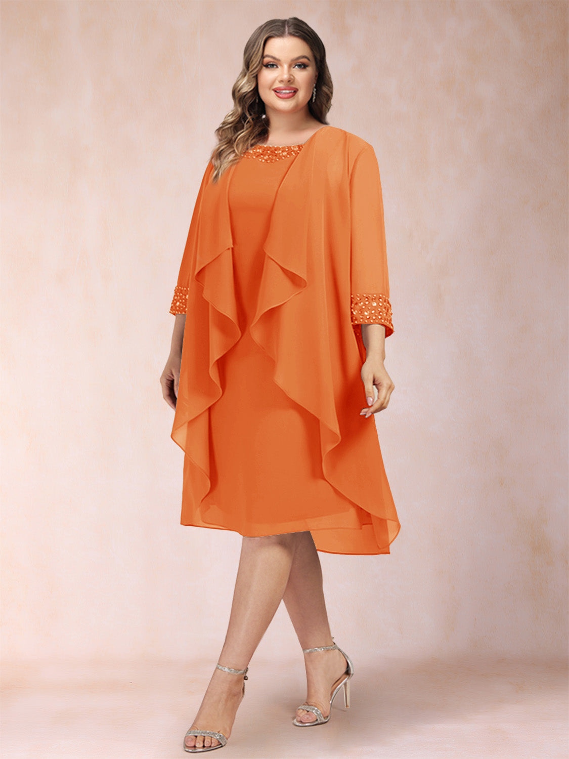Paula Mae Orange front view mother of the bride dress