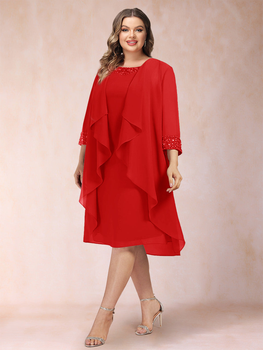 Paula Mae Red front view mother of the bride dress