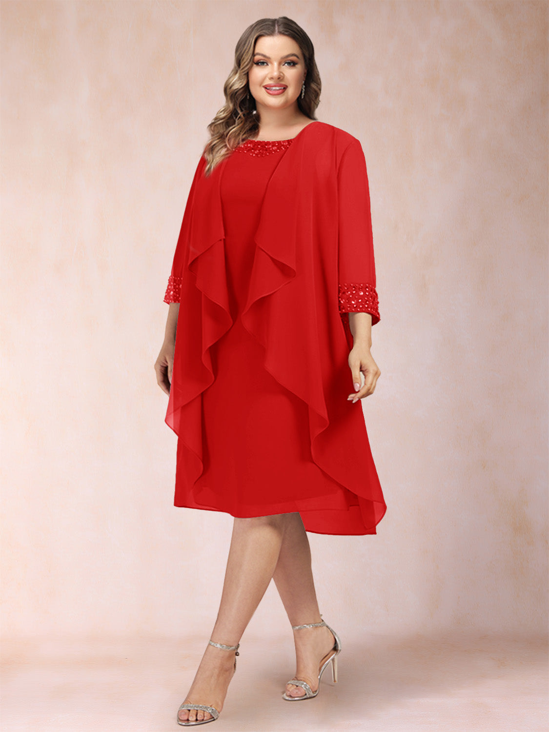 Paula Mae Red front view mother of the bride dress