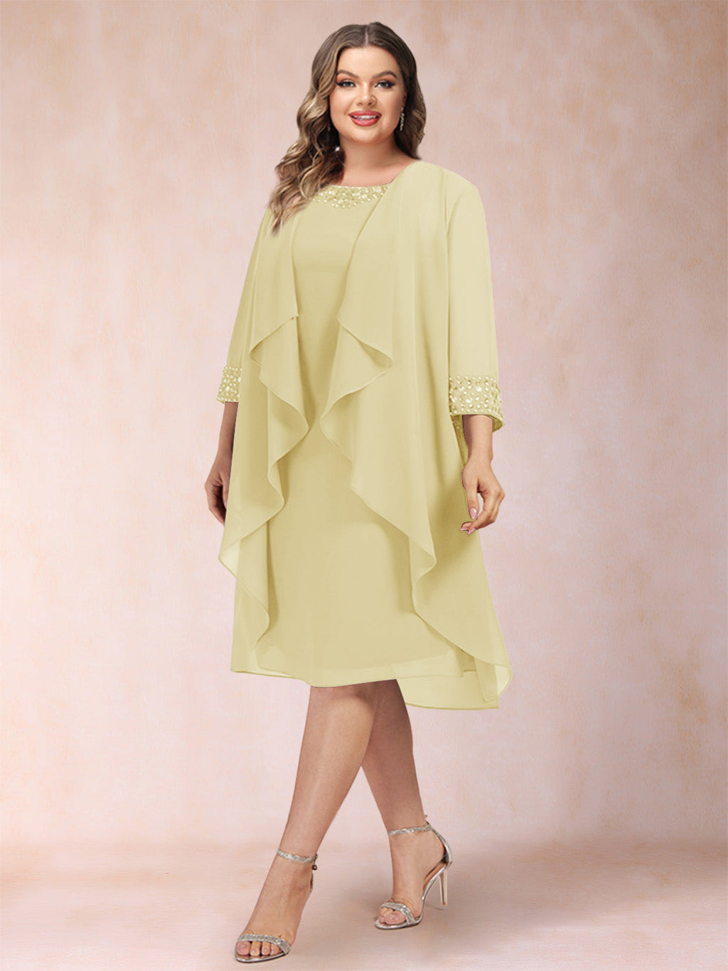 Paula Mae Yellow front view mother of the bride dress