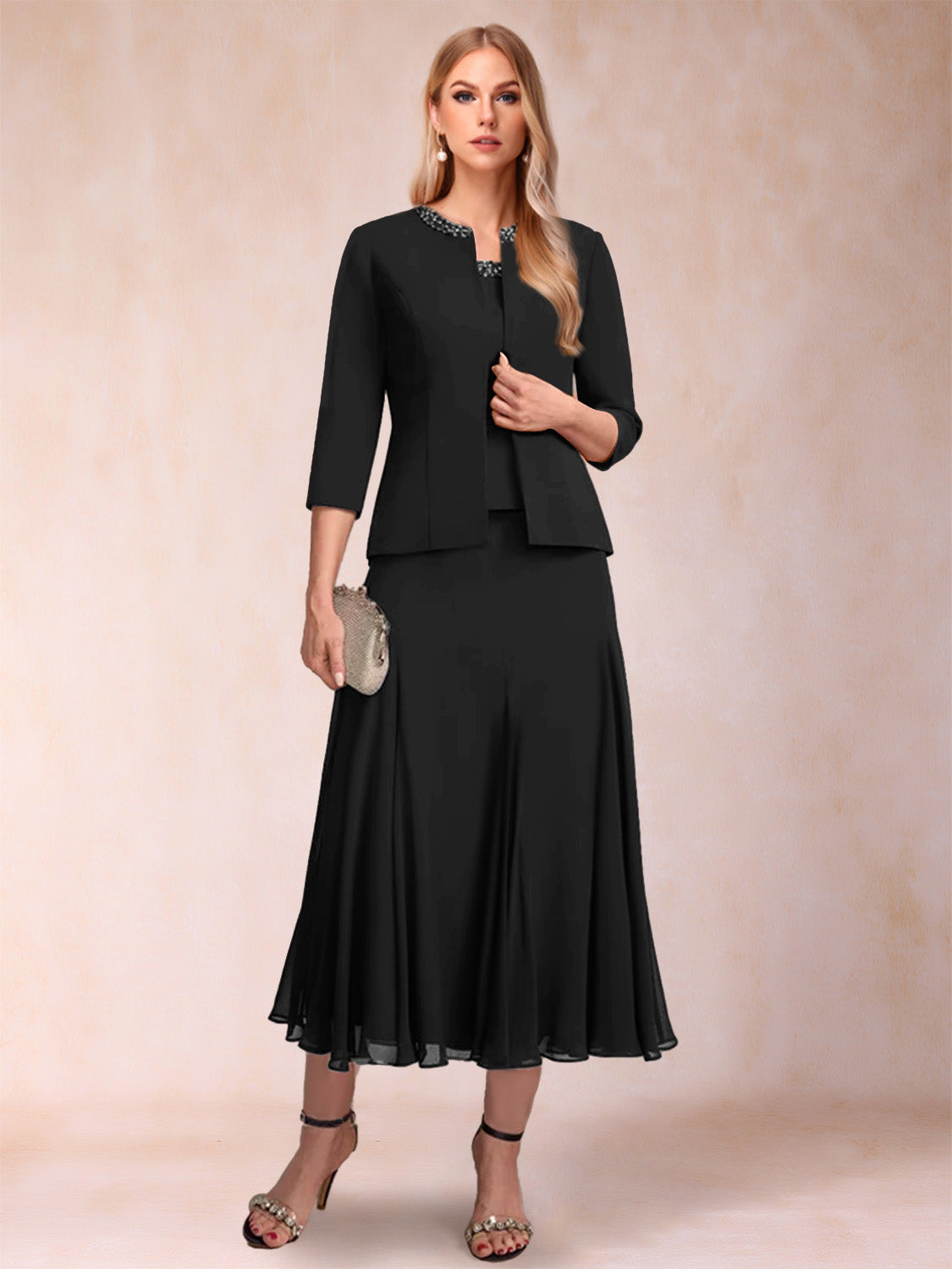 Jessamine Black front view wedding guest dress