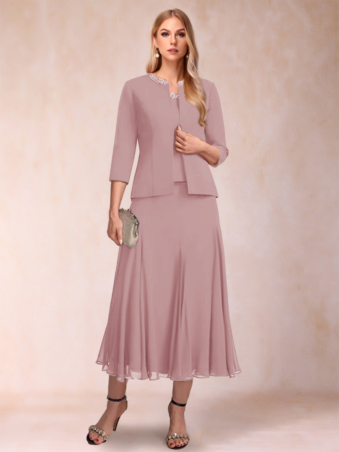 Jessamine Dusty Rose back view wedding guest dress