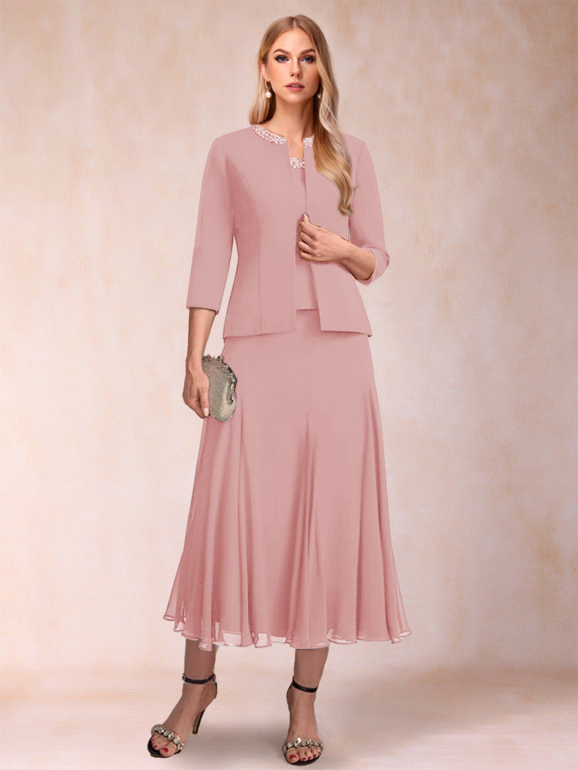 Estelle dusty rose front view mother of the bride dress
