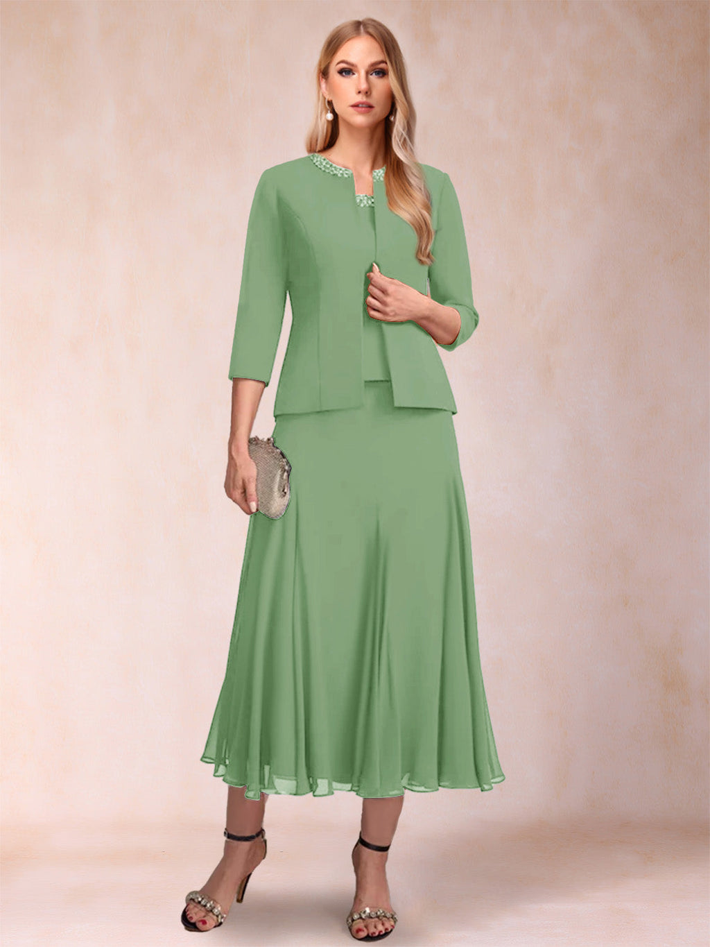 Brielle Solene Sage Green back view mother of the bride dress