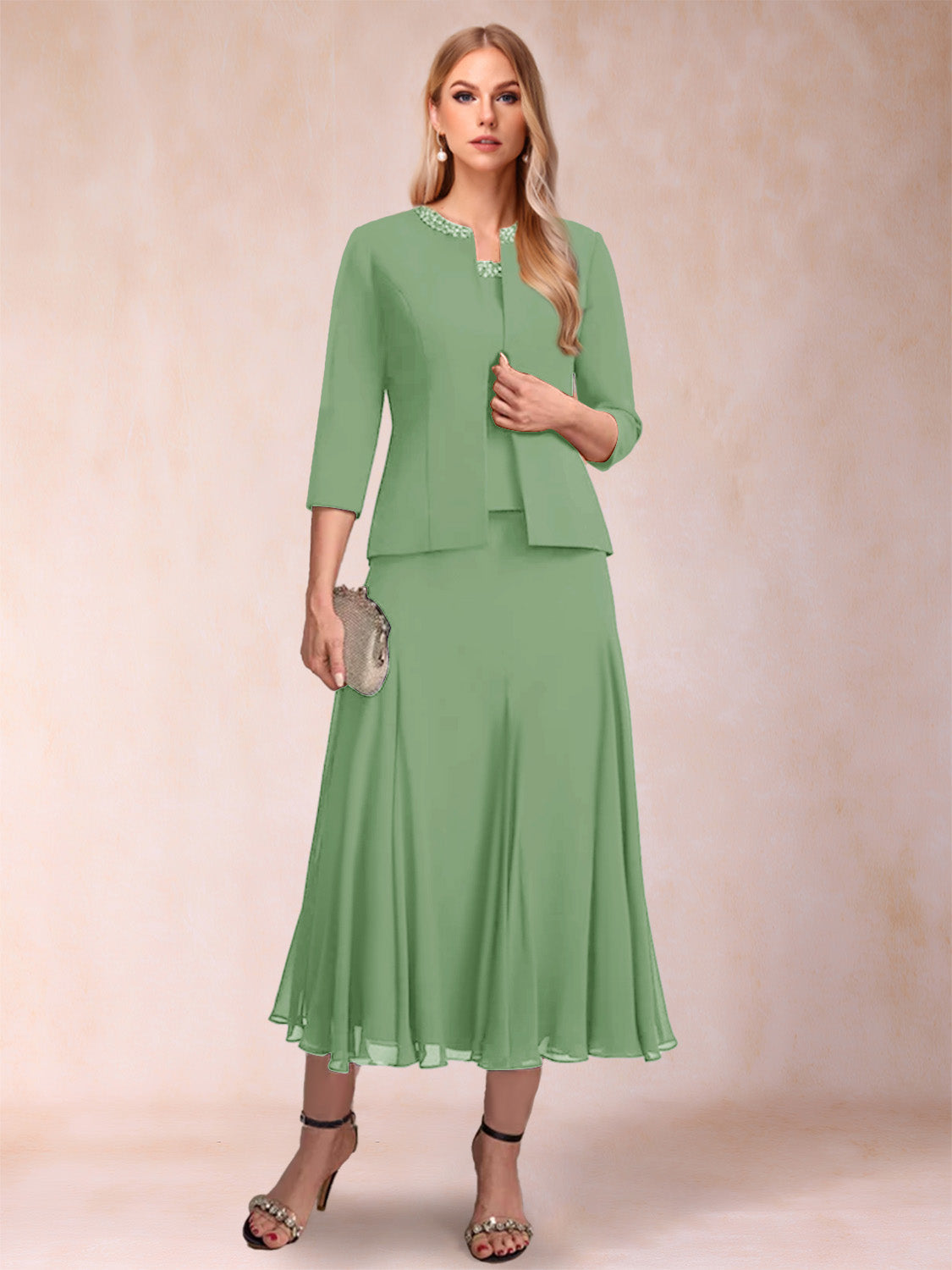 Brielle Solene Sage Green back view mother of the bride dress