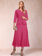Estelle fuchsia front view mother of the bride dress