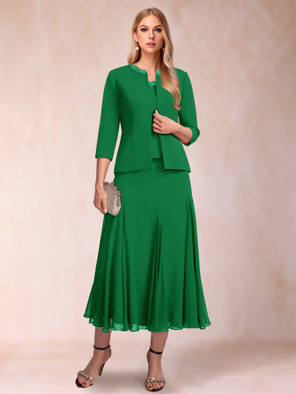 Estelle forest green front view mother of the bride dress