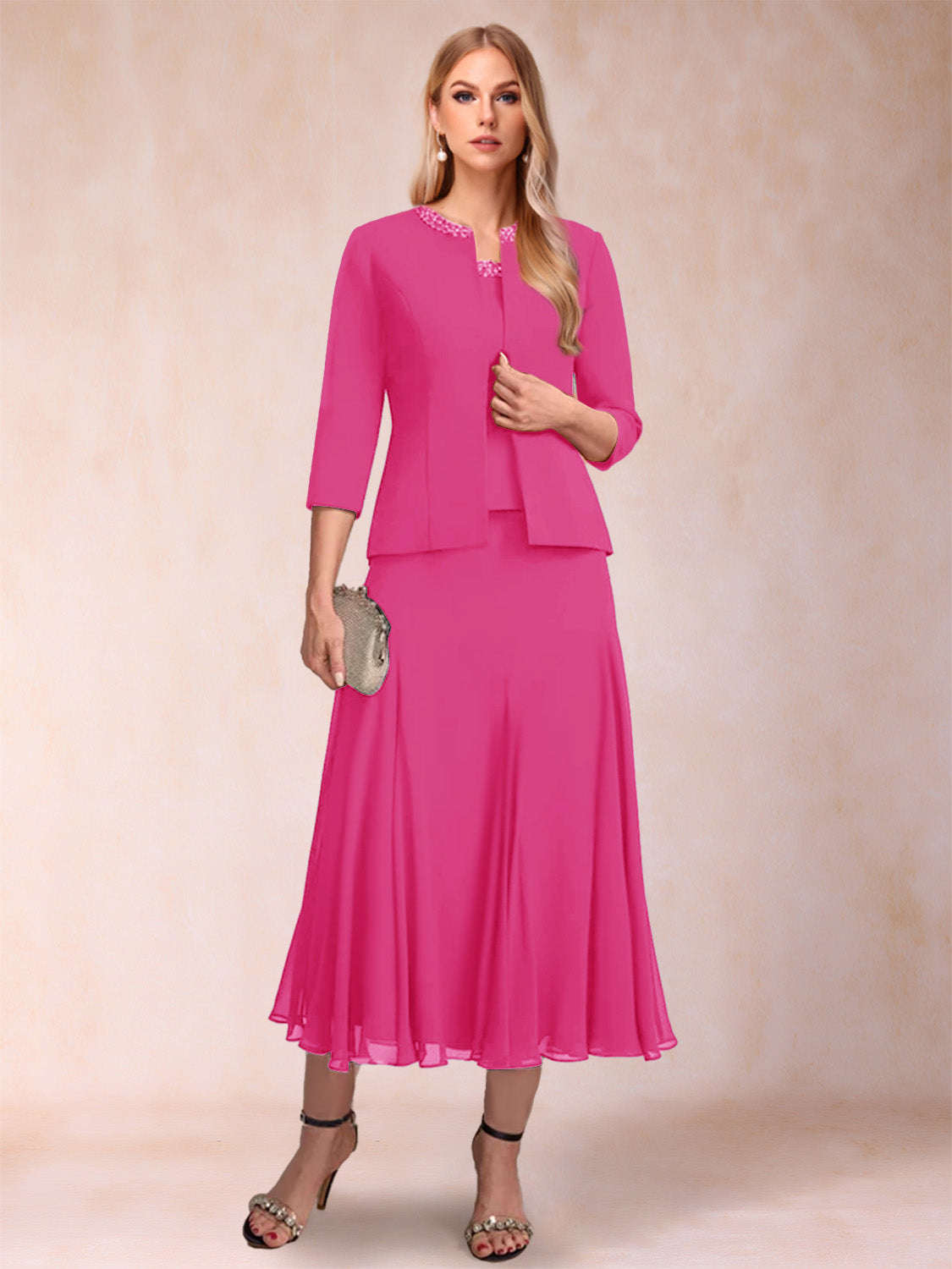 Jessamine Hot Pink front view wedding guest dress