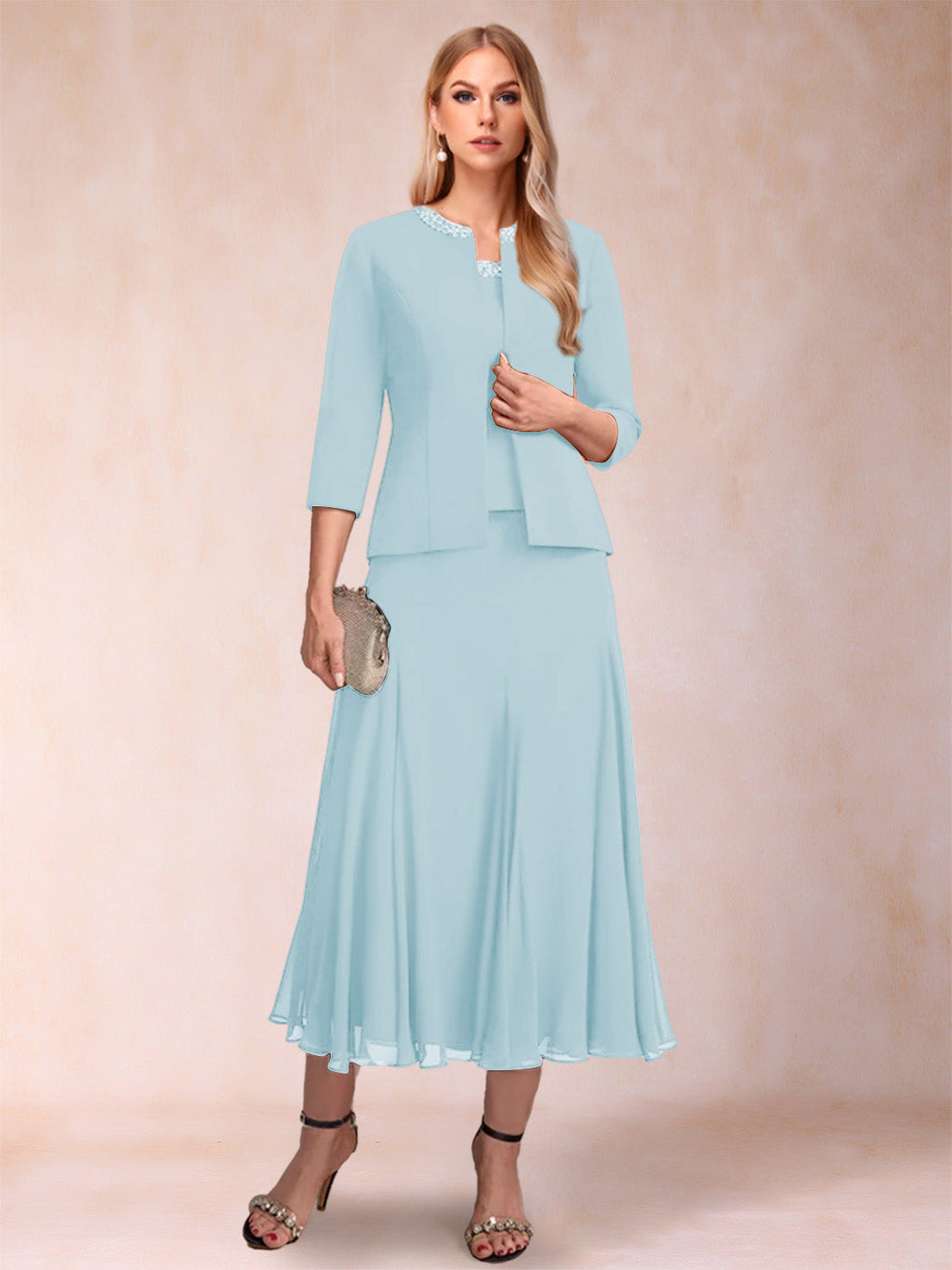 Jessamine Sky Blue back view wedding guest dress