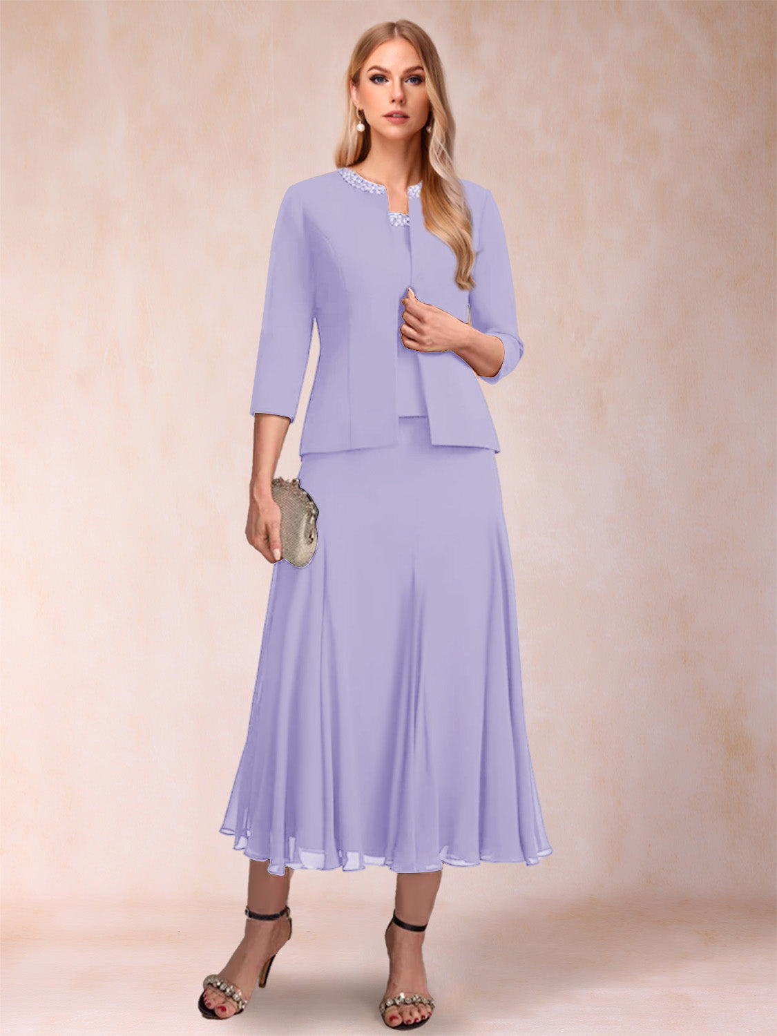 Estelle lilac front view mother of the bride dress