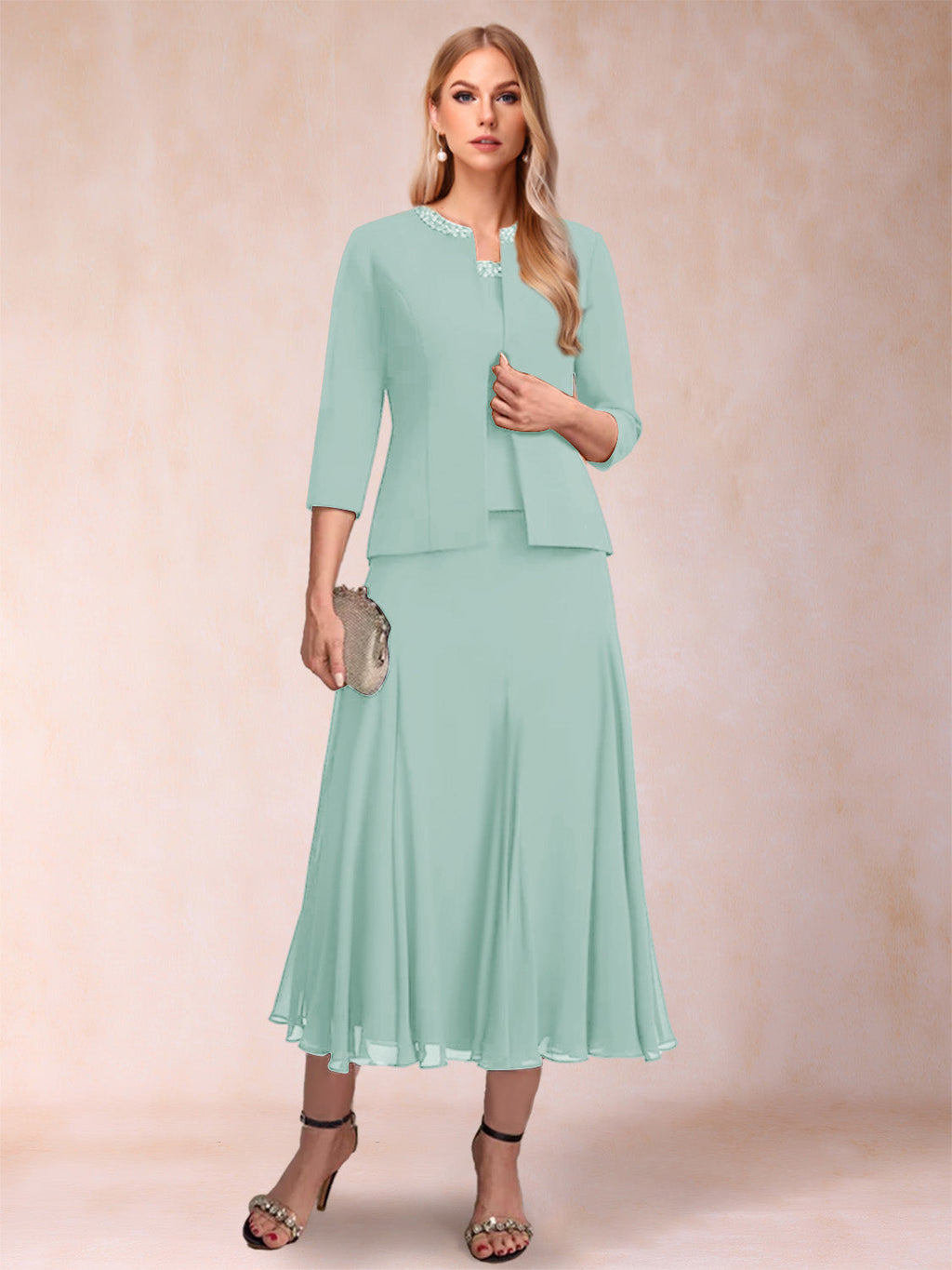 Estelle pool blue front view mother of the bride dress